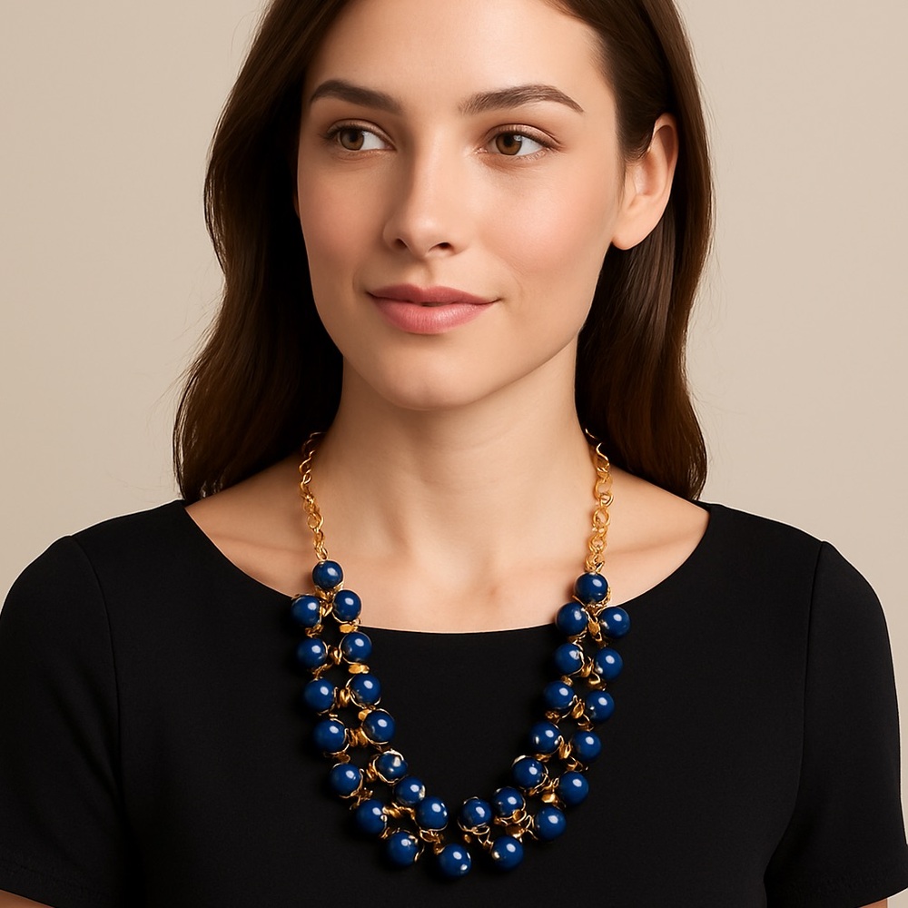 J. Crew Necklace in Navy Blue and Gold Tone